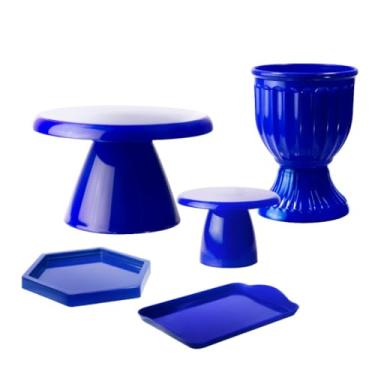Imagem de Kit Mesa Decorada com Boleira Cogumelo e Acessórios – Vaso, Bandeja e Mini Peças (Azul Royal)