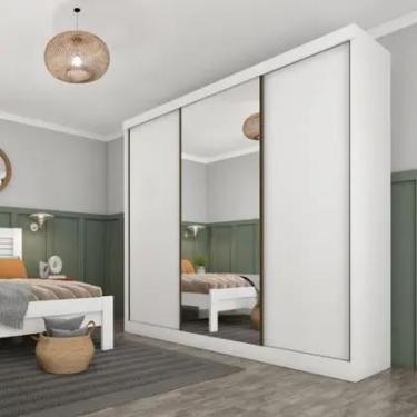 Imagem de Guarda Roupa Casal 3 Portas 4 Gavetas Espelho Dacar Tcil Cor Neve - MO