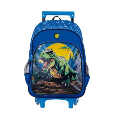 Imagem de BRW Mochila Escolar de Costas com Carrinho Dinossauro Raptors Azul