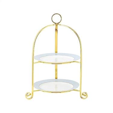 Imagem de Suporte de bolo de duas ou três camadas para chá da tarde, moderno, personalizado, suporte de bolo de cerâmica, decoração de casamento (azul, duas camadas)