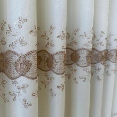 Imagem de Cortina Alto Padrão De Voil Linho Bordado Guipir SEM FORRO 4,00x2,60 -