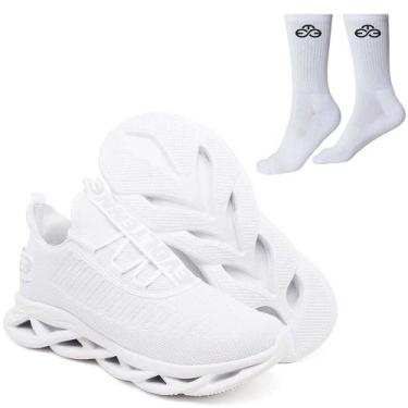 Imagem de Tênis Easy Style Feminino Evoltenn Solado Trançado Moderno + Meia, Whi