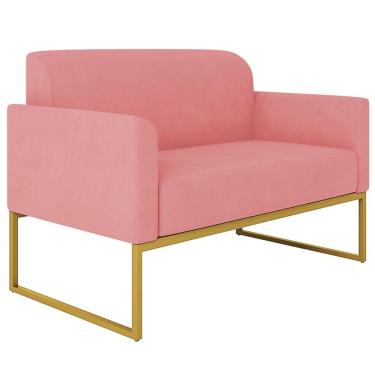 Imagem de Poltrona Namoradeira Decorativa Isabella Base Industrial Suede Rosê/Dourado - Gran Belo