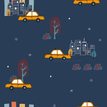 Imagem de Papel de Parede Fofura Baby Carrinhos Fundo Azul Escuro FF4008