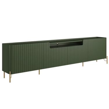 Imagem de Rack Para Sala de Estar TV 85 Pol 4 Portas Brise Pés Industrial Dourado Alef I03 Musgo - Lyam Decor