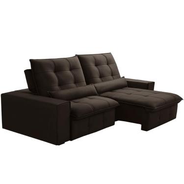 Imagem de Sofá Retrátil Reclinável Para Sala 3 Lugares 250cm Curie F04 Veludo Marrom Escuro - Lyam Decor