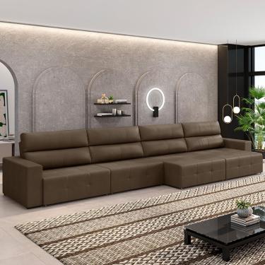 Imagem de Sofá Retrátil 6 Lugares 364cm 4 Módulos Nero Couro Cappuccino G52 - Gran Belo