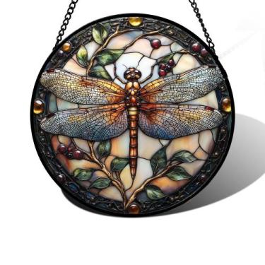 Imagem de Janela de vitral pendurada DASTOLL Dragonfly 30x30 cm