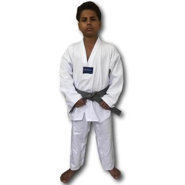 Imagem de Kimono Torah Dobok Taekwondo Reforçado Gola Branca Com Nome - Infantil-Unissex
