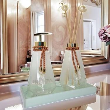 Imagem de Kit Lavabo Vidro Kit Completo 300 ML Luxo Com Bandeja Decorativo Escritorio (Branco Degrade C/Dourado,Com Bandeja)