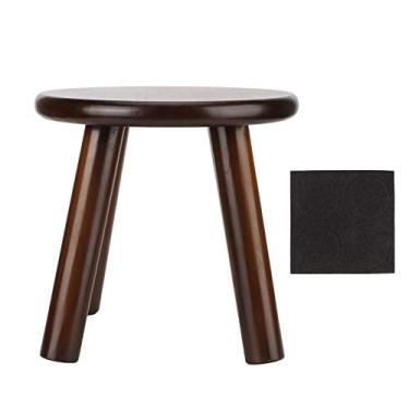 Imagem de Banqueta de pinho para crianças, cadeira fofa de madeira maciça de 9 polegadas para crianças, madeira pintada à mão trabalhada com banqueta de quatro pernas montada, para crianças(round walnut)