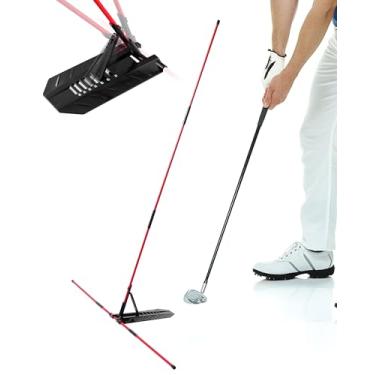 Imagem de FAITIO Bastão de alinhamento de golfe, treinador de swing de golfe com conjuntos de placa/suporte de ângulo, corretor de postura, auxiliares de tração de golfe, treinador de avião de balanço para