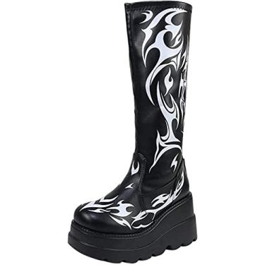 Imagem de Botas punk sapatos de panturrilha plataforma plataforma anabela média grossa gótica zíper botas femininas botas femininas, Preto, 7