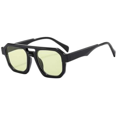 Imagem de Óculos de sol retrô masculino, moda minimalista, design anti-luz azul, óculos de sol anti-UV para áreas externas, feixe duplo feminino (preto e verde)