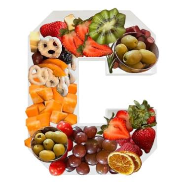 Imagem de Caixa de charcutaria com letras preenchíveis de plástico, bandeja reutilizável em forma de alfabeto de 25,4 cm para aniversários, pratos decorativos de festa para exibição de doces (letra C)