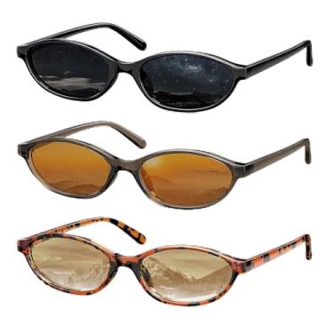 Imagem de Óculos de sol retrô para mulheres, ovais, olho de gato, anos 90, para festa, dirigir, viajar, pacote com 3, Preto + marrom escuro + tartaruga