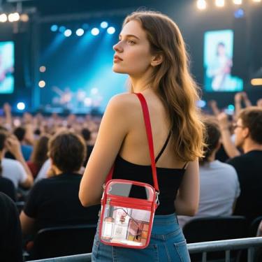 Imagem de Bolsa transversal transparente com alça de ombro ajustável, bolsa aprovada para estádio, Vermelho, uso diário