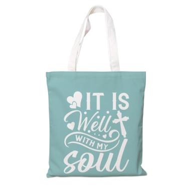 Imagem de Sacolas de lona cristãs - It Is Well with My Soul, bolsa de lona para mulheres, bolsas de igreja, sacola religiosa para estudo da Bíblia, bolsas de praia de viagem estética, artigos de festa na igreja