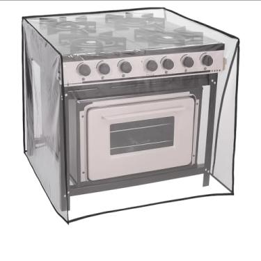 Imagem de Capa Protetora para Fogão Industrial 78x85x85cm – Plástico Cristal Transparente Grosso Impermeável com Costura Reforçada e Acabamento Premium