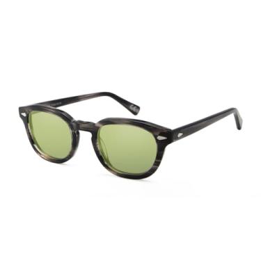 Imagem de HCHES Óculos de sol masculino retrô redondo médio feminino com lentes coloridas UV400 (cinza verde)