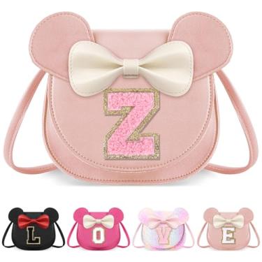 Imagem de izuzta Bolsa infantil para crianças 1 2 3 4 5 6 7 8 anos de idade bonito mouse orelha laço bolsa transversal presente de aniversário, Grande/bolsa rosa/letra rosa, Z, Z