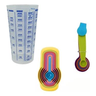 Imagem de 2X Kit Copo Medidor E 6 Colheres De Medidas