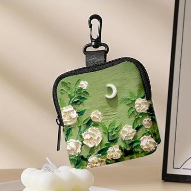 Imagem de Porta-chaves mini porta-moedas, bolsa multifuncional para chaves, moedas, fone de ouvido, batom, porta-cartões, organizador de cabos de dados, bolsa com zíper, acessórios para bolsa de lua e flores