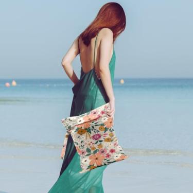 Imagem de Bolsa impermeável para roupas de banho, viagens, cosméticos, bolsas de maquiagem, academia, artigos de higiene, carrinho de bebê, bolsas de viagem reutilizáveis para praia (flores)
