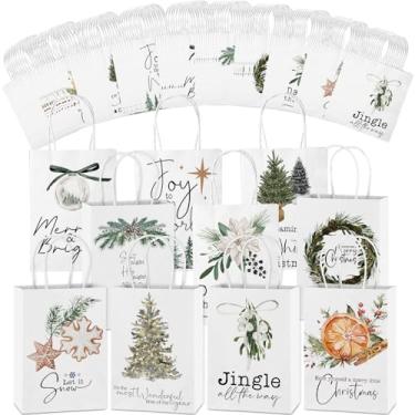 Imagem de Tenceur 100 peças de sacos de presente de Natal a granel com alças saco de presente Kraft reutilizável, sacos de papel de Natal para embrulho de presente de doces surpresa de Natal, 21 x 15 x 8,15