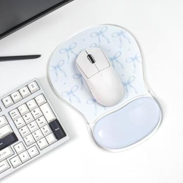 Imagem de Mouse pad com descanso de pulso em gel, suporte ergonômico de pulso para laptop, mouse para alívio da dor para escritório ou jogos (laço azul)
