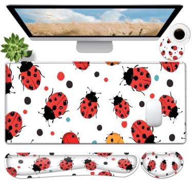 Imagem de JVGFYNKL Conjunto grande de mouse pad para jogos, suporte ergonômico para teclado de espuma viscoelástica + descanso de pulso para mouse + tapete de mesa estendido com base de borracha antiderrapante