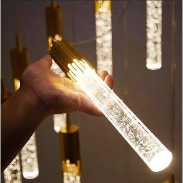 Imagem de Pendente Tubo Cristal Bolha Dourado 30cm Led 5w 3000k - sem