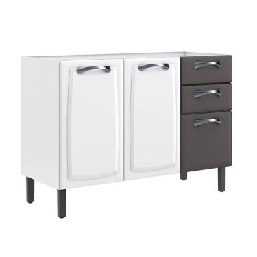 Imagem de Balcão De Cozinha Itatiaia Em Aço 3 Portas 2 Gavetas Branco E Grafite Sem Tampo New Premium