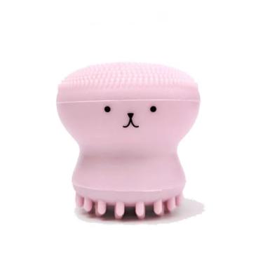 Imagem de Linda escova de limpeza facial de polvo de duas cabeças de silicone – flexível, fácil de espumar, esfoliante de corpo e rosto para banho, rosa