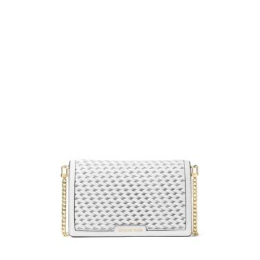 Imagem de Michael Kors Bolsa transversal de corrente de aba média Jet Set, branco óptico, Branco óptico