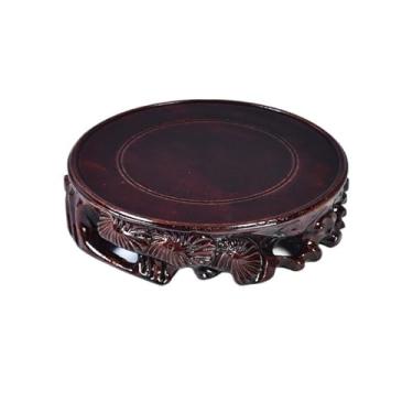 Imagem de suporte para bonsai Pedestal redondo de escultura em madeira para vasos, bules, base decoração artesanal(Grande)