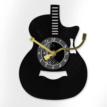 Imagem de Relógio de parede em forma de guitarra com design de disco de vinil retrô 30cm