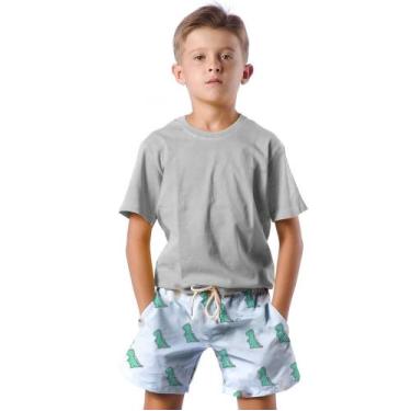 Imagem de Shorts Infantil Bermuda Calção Praia Verão Dino Dinossauro Cartoon Ver
