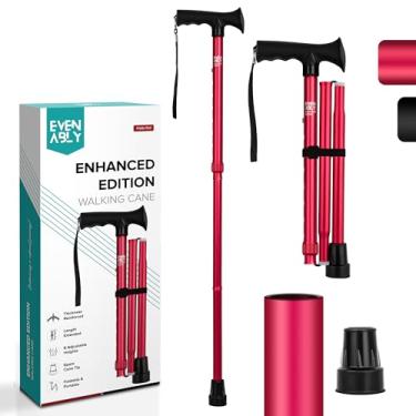 Imagem de EVENABLY Bengala de caminhada aprimorada (mais grossa e mais longa) - dobrável, ajustável, dobrável, ponta sobressalente, com bolsa de viagem | Bengala versátil para todas as alturas, peso, idosos e