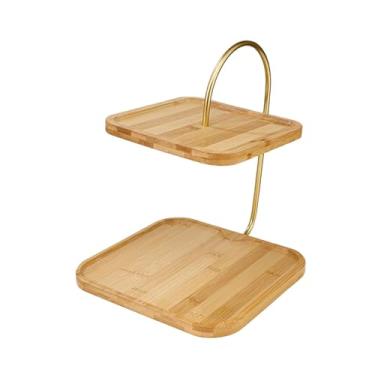 Imagem de Fenteer Suporte para cupcakes com duas bandejas para sobremesas, expositor de mesa de doces, suportes de sobremesas em vários níveis para bar de café, Quadrado