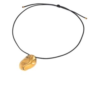 Imagem de ADAJURI Colar de cordão minimalista com pingente escultural feminino | Colar com pingente grosso de aço inoxidável banhado a ouro 18 K hipoalergênico | Gargantilha preta ajustável com estilo boho