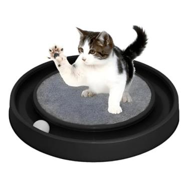 Imagem de Arranhador para Gatos com Base Circular, Carpete Cinza e Preto, Torre de Brinquedo para Felinos