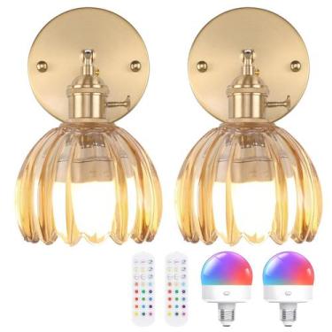 Imagem de Arandela de parede Shenmoyl Vintage Amber Glass com controle remoto