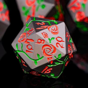 Imagem de ORIFANTOU Gothic DND Dice Set Bleeding Rose Metal D and D Dice for use with Dungeons Dragons D&D Role Playing Game, Red RPG Blood Polyhedral Dice Set D20 D12 D10 D8 D6 D4