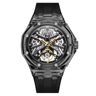 Imagem de OLEVS Relógio mecânico esqueleto para homens, esportivo, silicone, automático, com corda automática, à prova d'água, 30 m, luminoso, presente