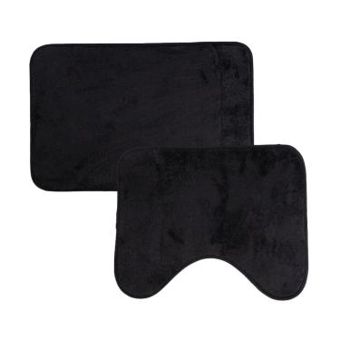 Imagem de Jogo De Tapetes 2 Pçs Comfort Preto 58x38 - 50x40cm - Uzoo Jogo 2 Tapetes Microfibra Comfort 58x38-50x40cm Preto