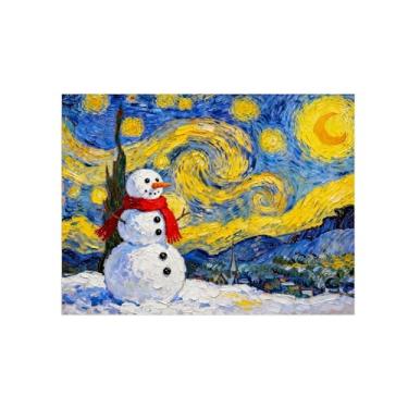 Imagem de Natal Pintura arte parede em tela-Boneco neve noite estrelada-Imagem decoração moderna-Impressões Sala de Estar 60x80cm Sem Moldura