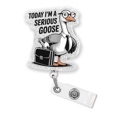Imagem de Carretel de crachá Today I'm A Serious Goose de 5 cm engraçado, humor de ganso bobo sarcástico, enfermeira, enfermeira, flebotomia, farmácia, suporte de crachá médico, clipe retrátil, cordões de