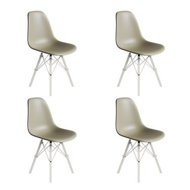 Imagem de Conjunto 4 Cadeiras Eames Estilo Moderno Em Ferro Branco Com Assento Fendi