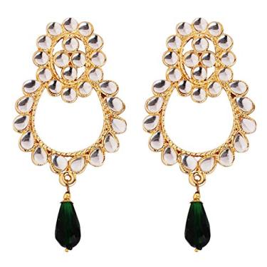 Imagem de Touchstone Brincos femininos de moda indiana de Bollywood feitos à mão com lindo corte de strass cintilante de pérolas falsas elegantes em tom de ouro antigo ou branco., Metal, Sem pedra preciosa